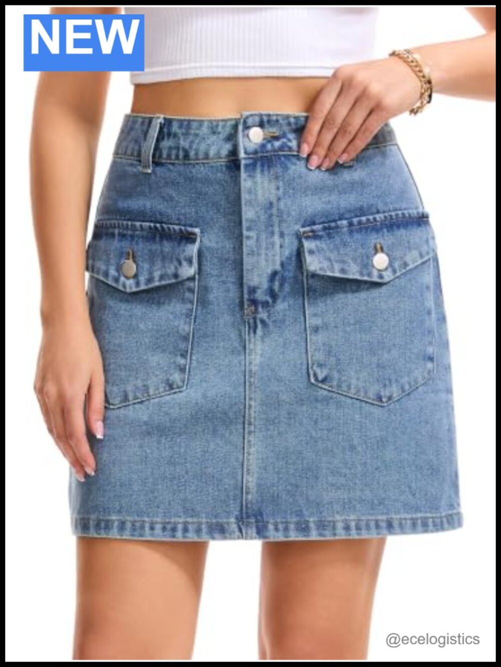 Women's High Waisted A-Line Denim Mini Skirt with Pockets Casual Regular Fit